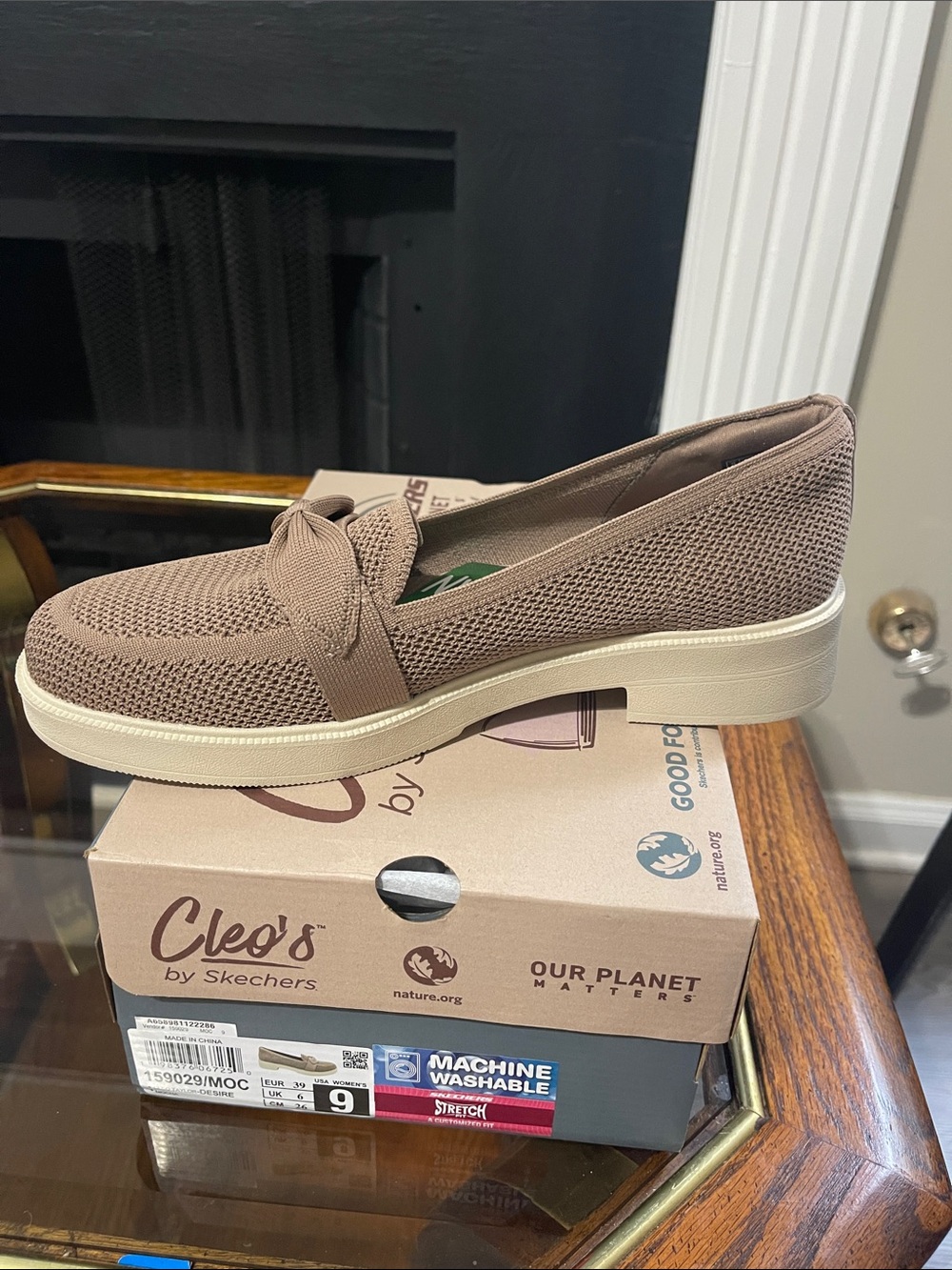 Skechers Taupe Knit Slip-On Loafers with Bow Detail - Picture 5 of 10